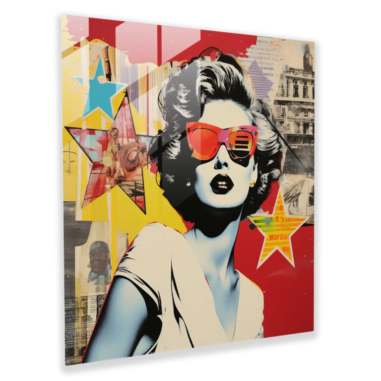 Moderne Pop Collage Glasbild - Wanddekoration zeitgenössische Kunst