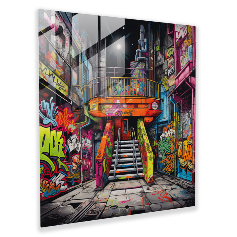 Cool Graffiti Vibes Glasbild - Sprühdosen Straßenschilder