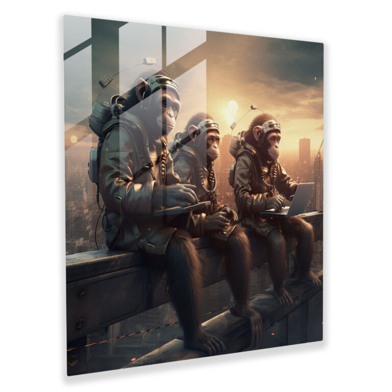 3 Monkey Futuristisches Glasbild - Affen Stadtbild Zuhause Dekoration