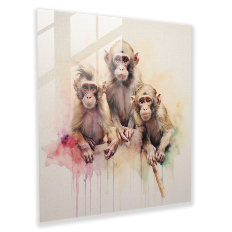 3 Affen Aquarell Glasbild - Home Dekoration Glas Kunst Moderne Kunst