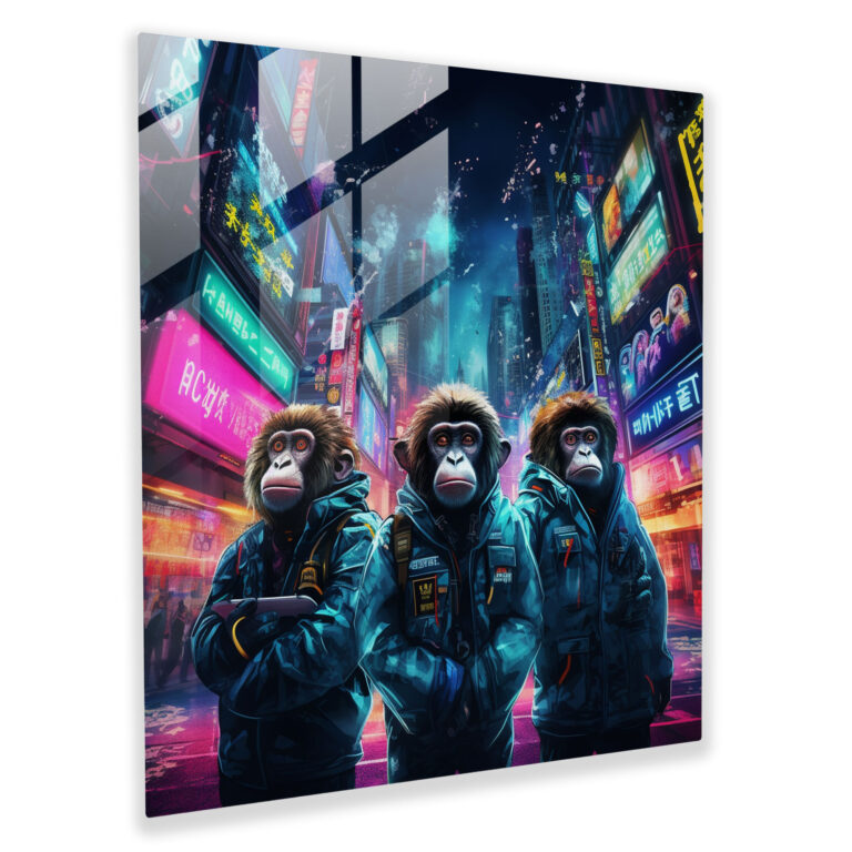 3 Monkey Glasbild - Moderne Kunst Affenmotiv