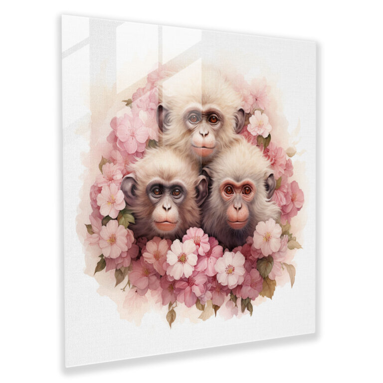 3 Monkey Glasbild Wandkunst - 3 Monkey Serene Blumen Glasbild