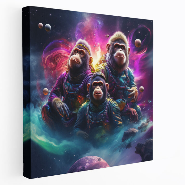 3 Affe Surreal Kosmisches Leinwandbild - 3 Affe Surreal Wandkunst Wohnkultur