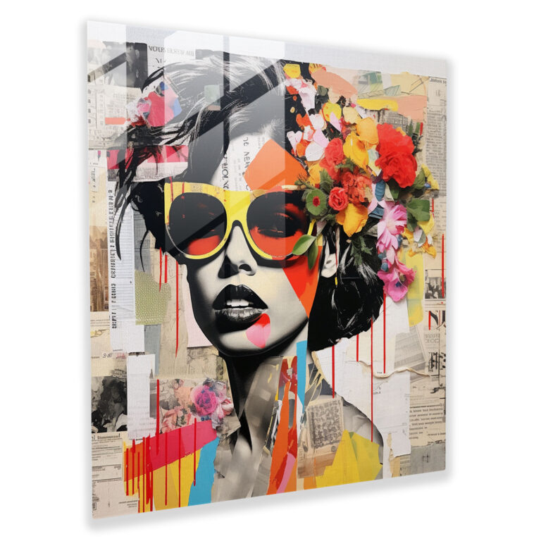 Glasbild Collage Druck Wanddekoration im Magazinstil