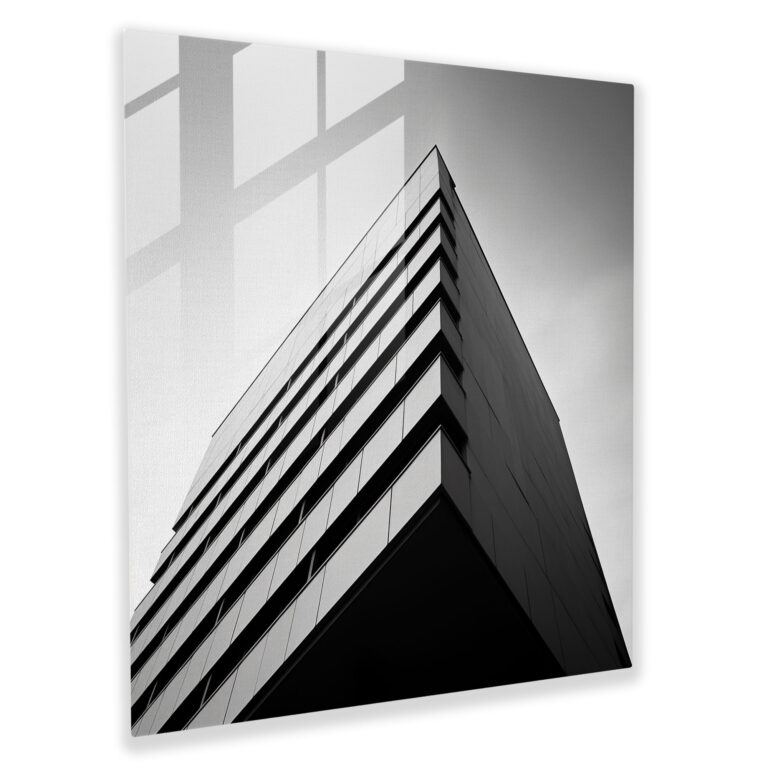 Schwarzes und weißes Glasbild im minimalistischen Stil – urbane Eleganz