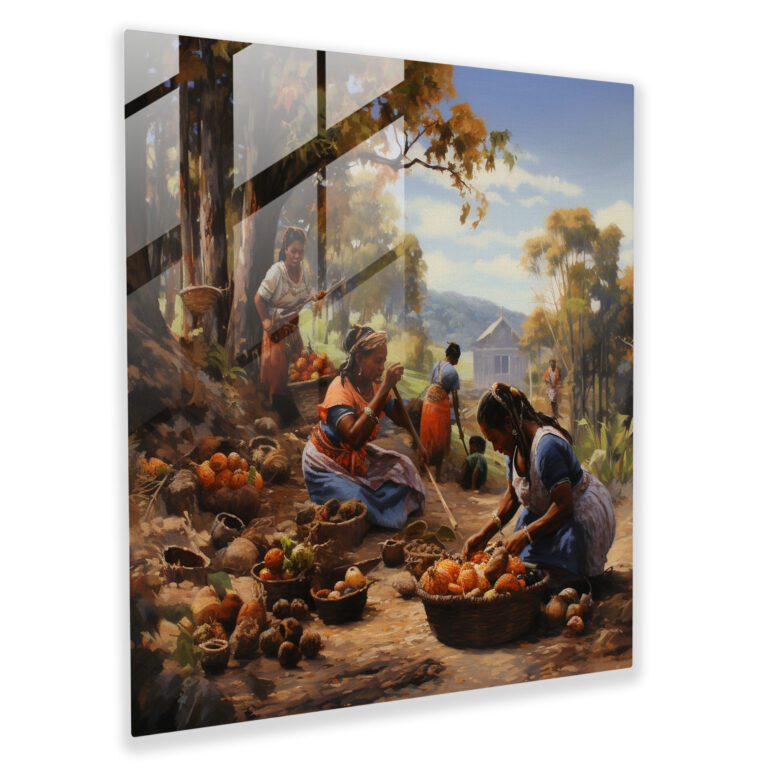 Ernte des Buschessens Glasbild - Aborigines Glasbild Glaskunst Moderne Kunst