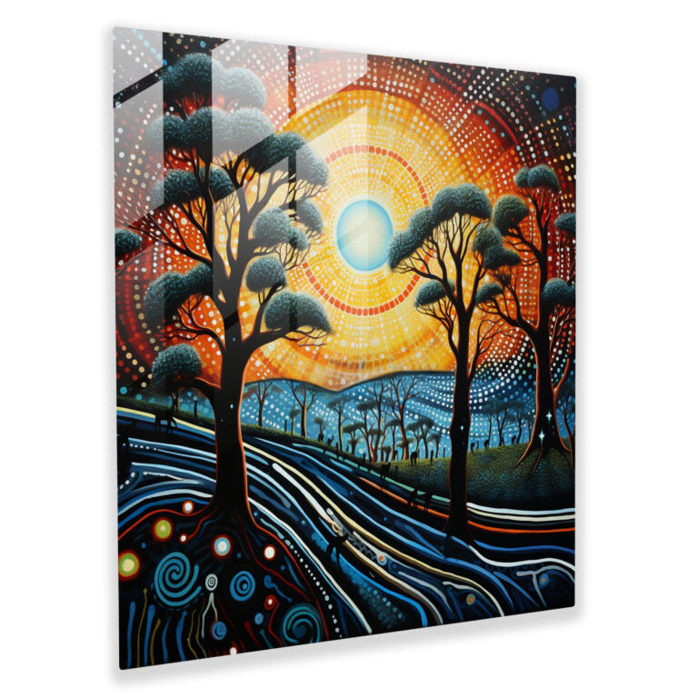 Aborigine Traumzeit Glaskunst - Aborigine Wanddekoration Moderne Kunst Glasbild