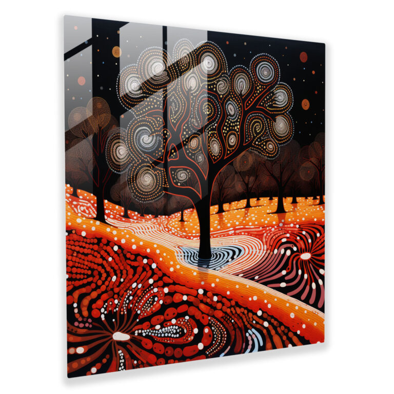 Aboriginal Verbindung Glasbild - Aborigines Spirituelle Verbindung Natürliche Welt