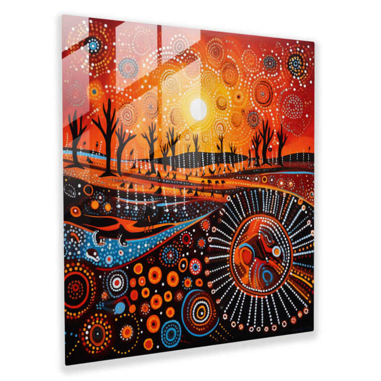Moderne Aborigine-Glasbild - Aborigine stilisierte Kunst Wohnkultur