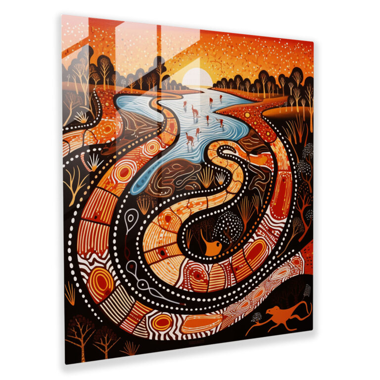 Moderne Aboriginal-Schlange Glasbild - Aboriginal Glas Wandkunst Wanddekoration