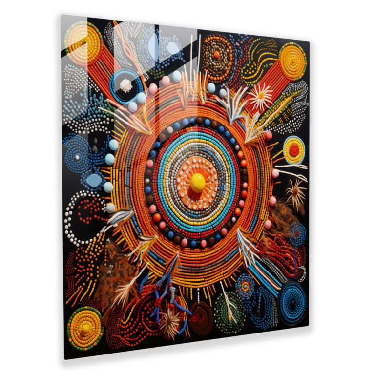 Glasbild - Aboriginelles Gewebekunstwerk - Ahnentraditionen Glaswandkunst