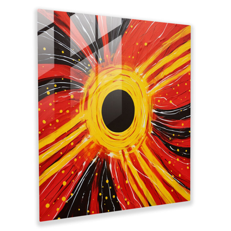Glasbild mit dem Aboriginal Flag Motiv - Aboriginal Wanddekoration lebendige Kunst Nationalstolz