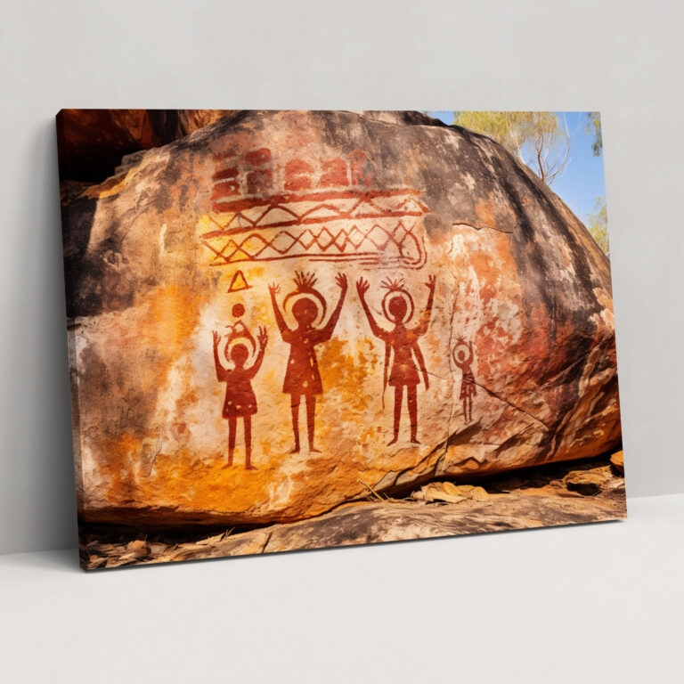 Aboriginal Leinwandbild: Anzestrale Erzählungen - Aborginal Wanddekoration Leinwand Leinwand Kunst