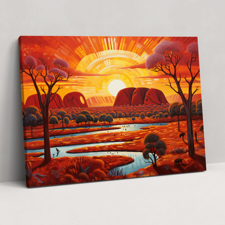 Leinwandbild Aboriginales Landschaftsdesign - Uluru Wandkunst Indigene Kunst