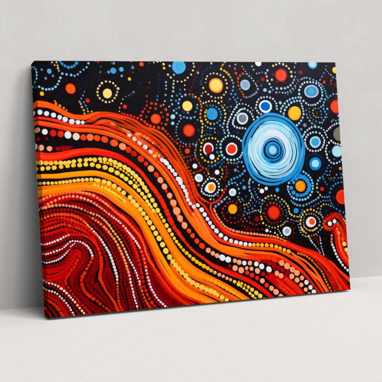 Moderne Aboriginal Leinwandbild - Aborginal Abstrakte Darstellung Wohnkultur