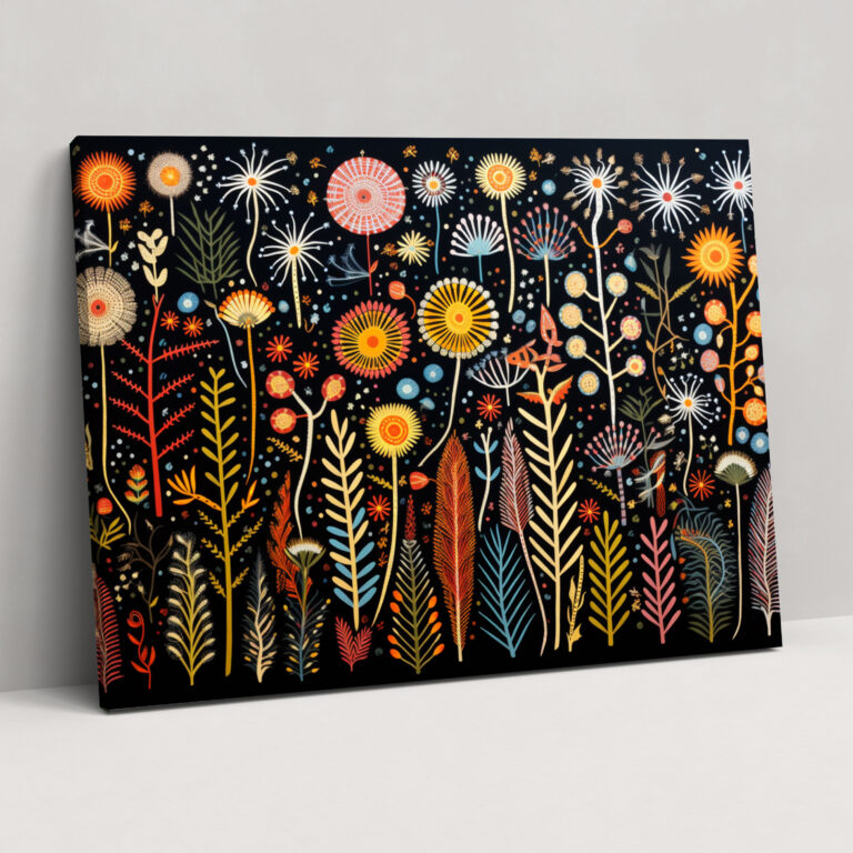 Leinwandbild mit indigener Buschmedizin - Aboriginale Leinwandbild Heilpflanzen Kunstwerk der indigenen Buschmedizin.