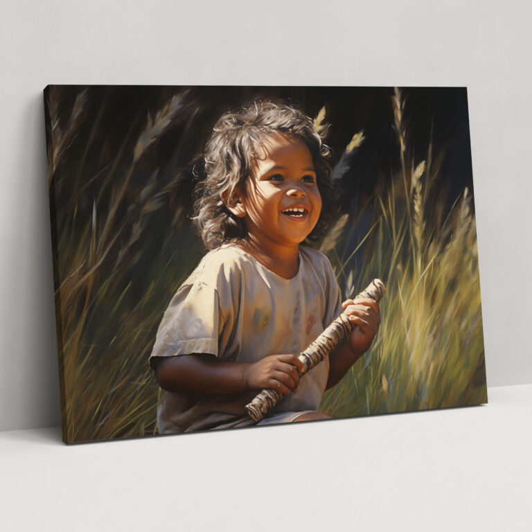 Leinwandbild Aborigine Kinder - Wildnis Heimdekoration Didgeridoo