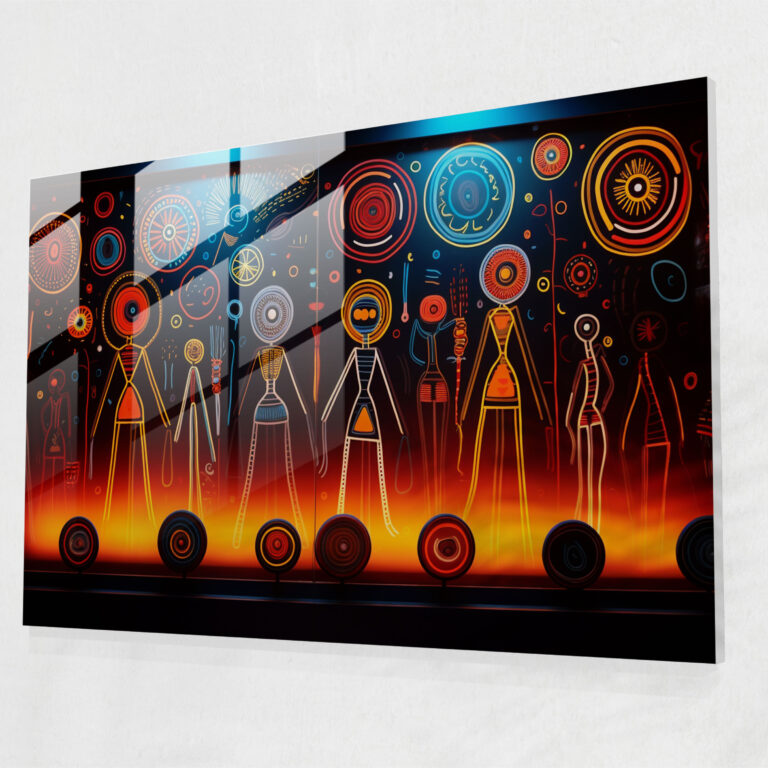 Authentische Aborigines Glaswandkunst - Zeitgenössische Totem-Darstellung - Aborigine Wohnkultur Wanddekoration Moderne Kunst
