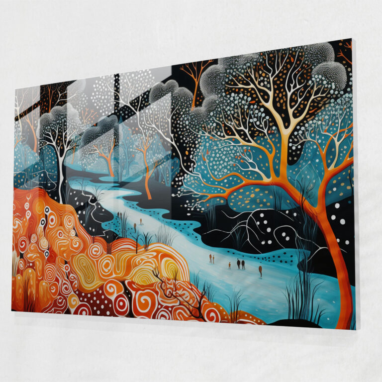 Aboriginal Glasbild - Tradition trifft Moderne - Aborigines Glas Wandkunst Fusion Moderne Kunst