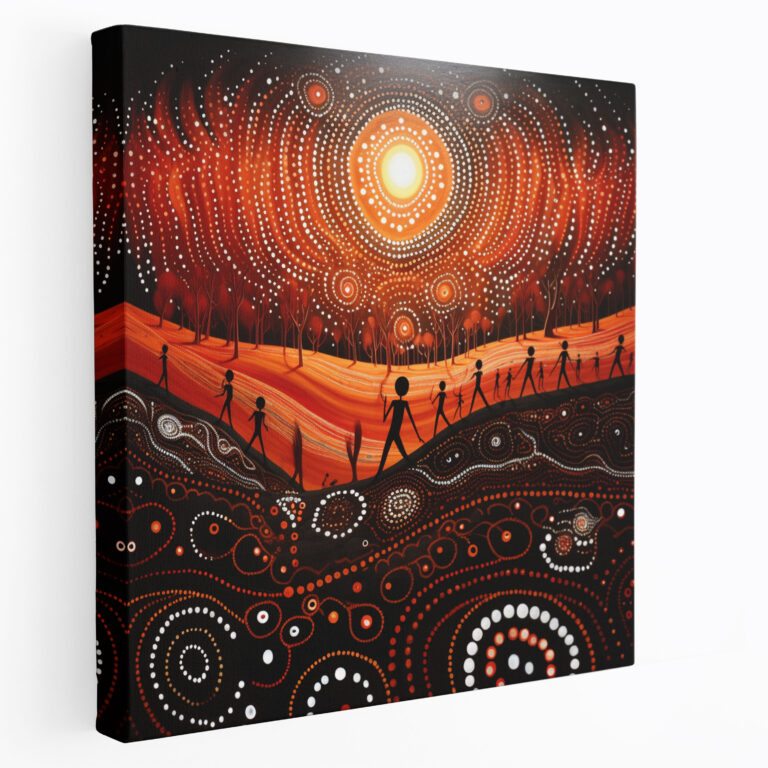 Traditionelle Aboriginal-Kunst Leinwandbild - Aboriginal Wandkunst Traumzeit-Geschichten Ahnenwesen