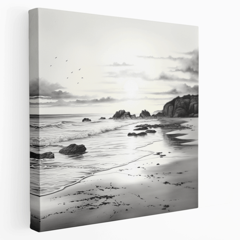 Leinwandbild Sonnenuntergang an ruhigem Strand