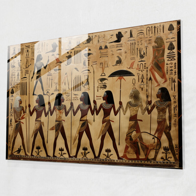 Glasbild Ägyptische Waffen - Alte Waffen Wanddekoration Ägyptische Hieroglyphen