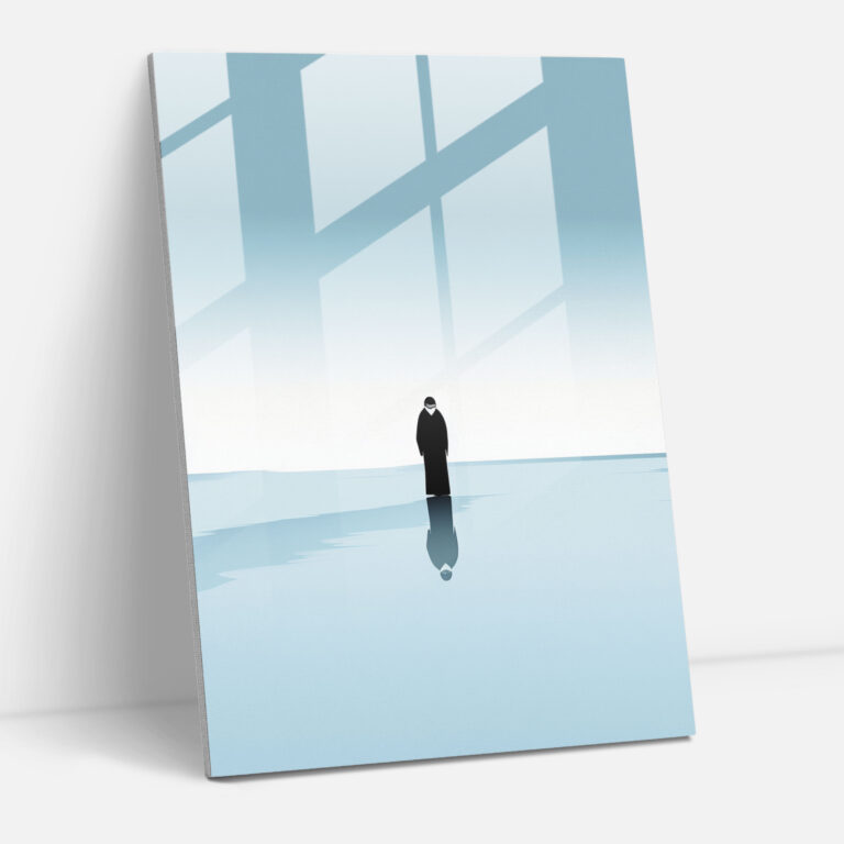 Tiere Wie Menschen Angezogen Glasbild - Tiere Wie Menschen Gefrorener See Minimalistisches Design Glas Kunst