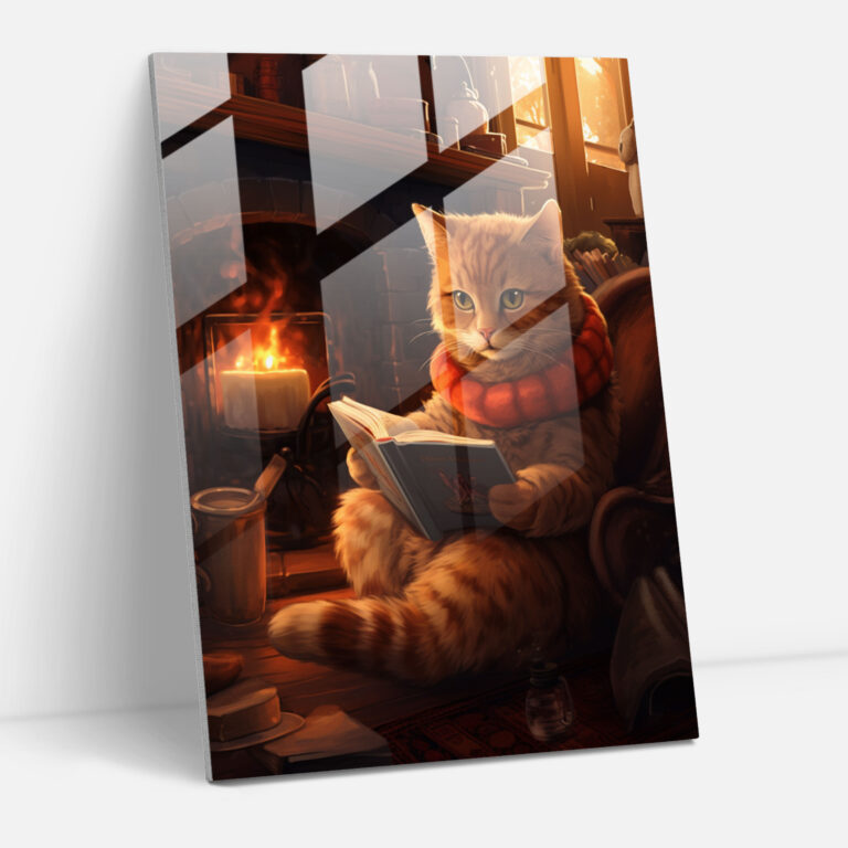 Kuschelige Katze Glasbild - Tiere im Menschengewand Kuschelige Katze Glasbild Wanddekoration
