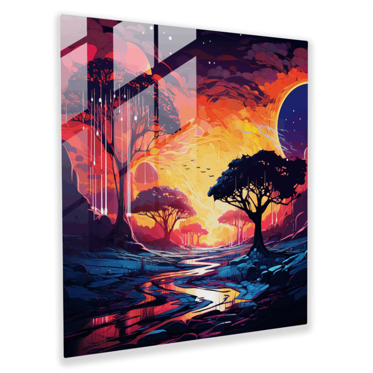 Afrikanische Neonträume Glasbild - Futuristische Wanddekoration
