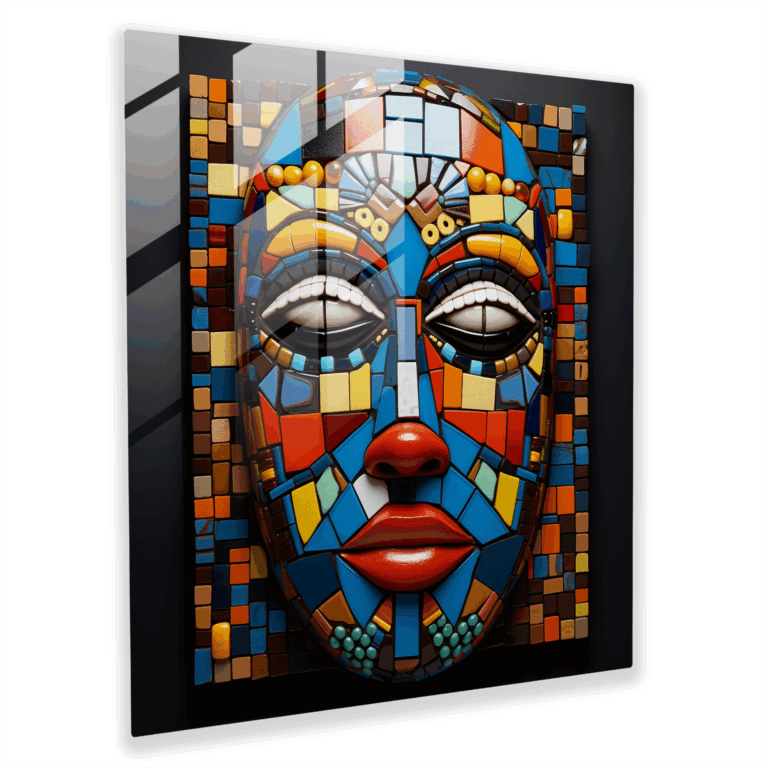 Kompliziertes Glasbild: Tribal Edelstein - Geometrisches Mosaik Glaswandkunst Wohnkultur Modernes Kunstwerk.