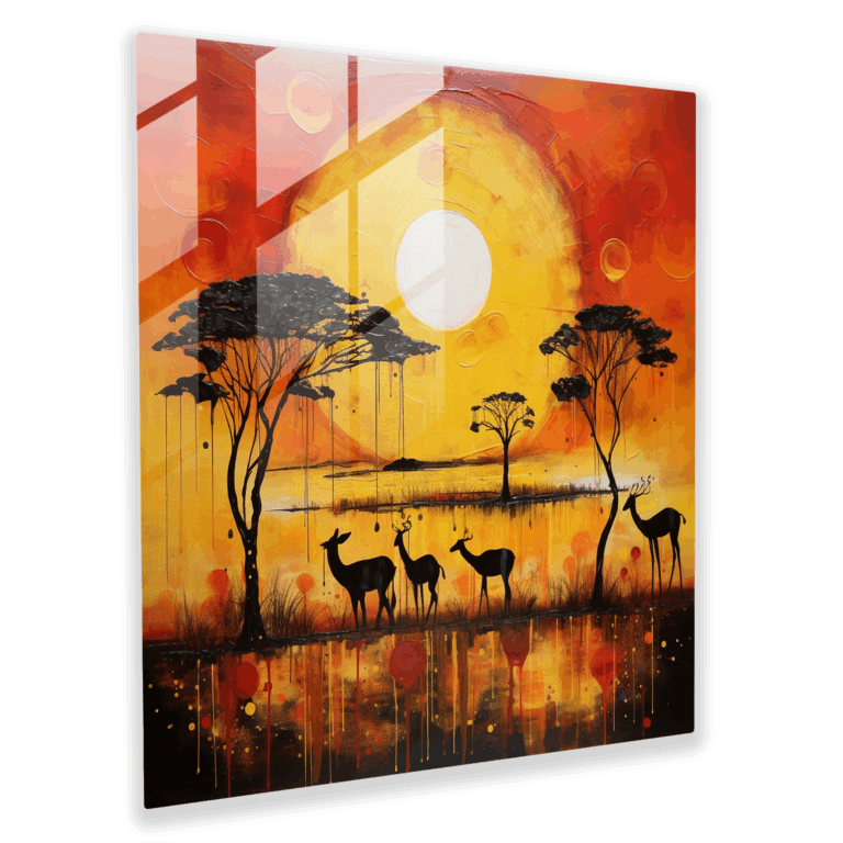 Exquisites Glasbild: Lebhaftes afrikanisches Savannen-Abstraktes Glaswandkunstwerk