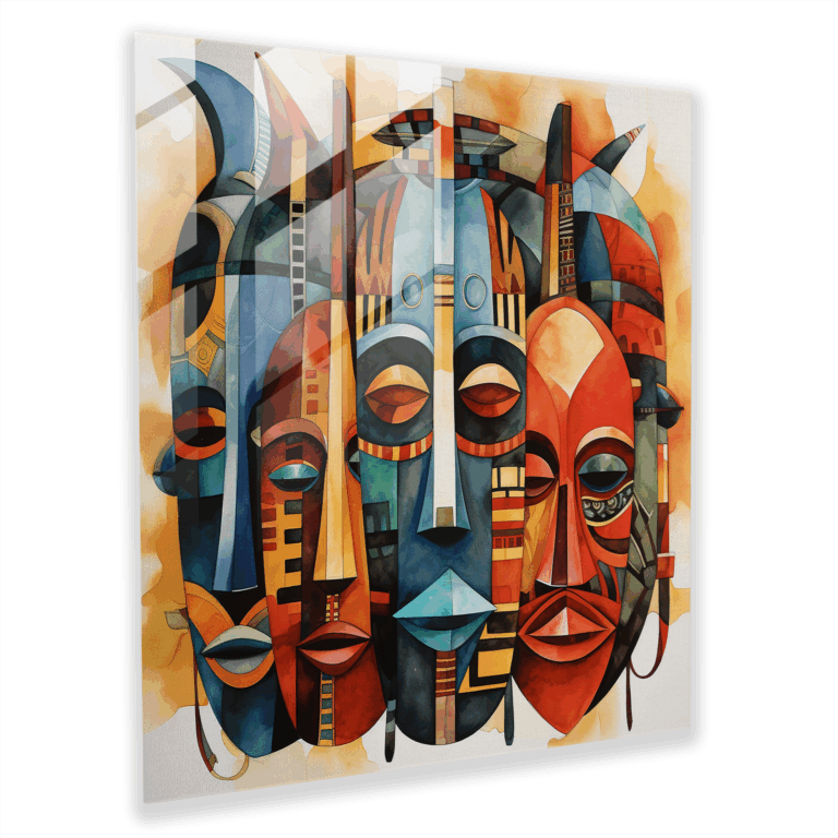 Glasbild Tribal Reflections - Modernes Aquarell Glaswandkunst Dekor