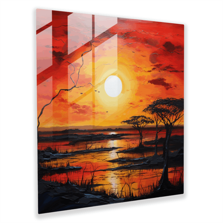 Glasbild Leuchtende Striche - Sonnenuntergang in der Serengeti