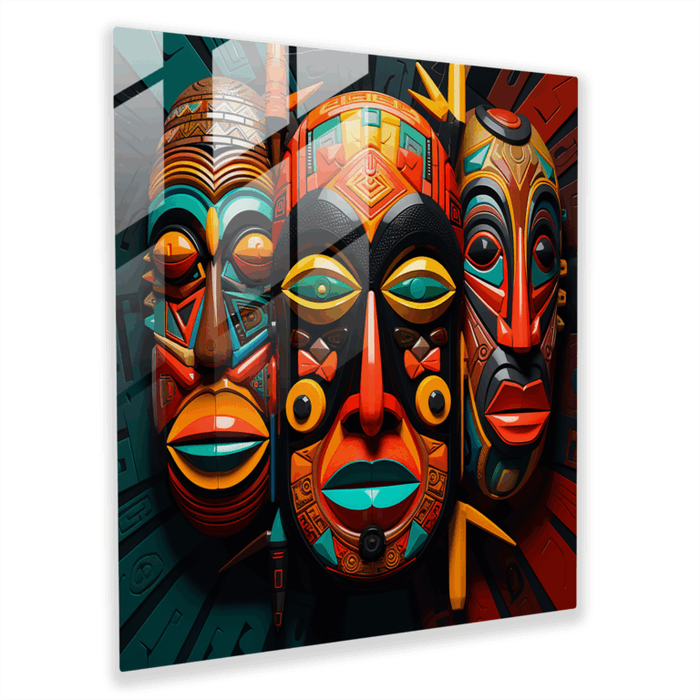 Glasbild Tribal Mask Odyssey im digitalen Harmonie-Design