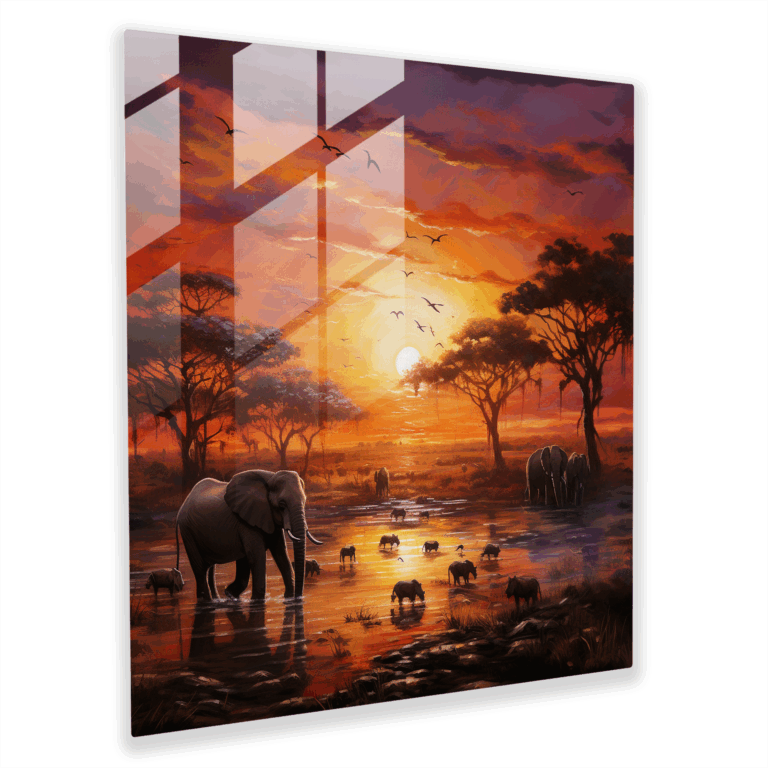Afrikanischer Traumglasdruck - Surreales Ölglaswandkunstwerk - Dekoration für Zuhause Wanddekor