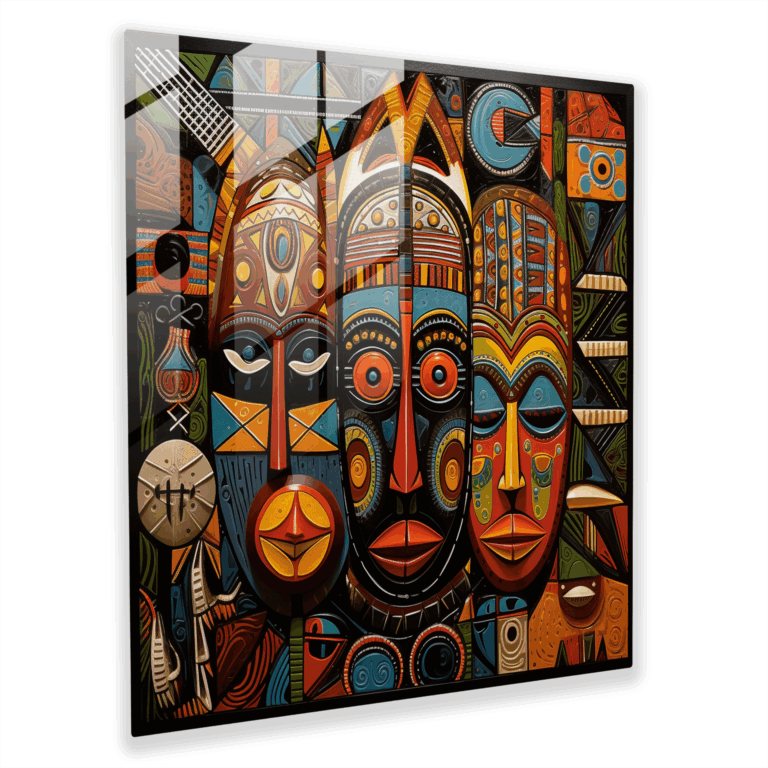 Glasbild Tribal Diversity - Kubistische Collage für die Wanddekoration zu Hause