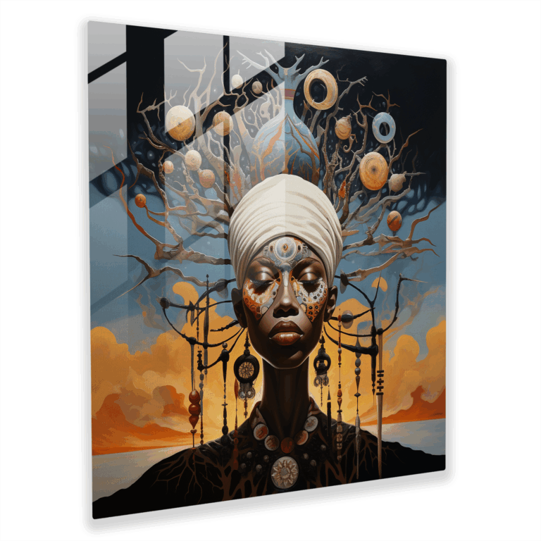 Traumhaftes surreales Glasbild - Afrikanische Folklore-Mythen - Verspielte Glas-Wandkunst