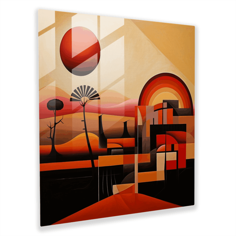 Harmonisches geometrisches Glasbild - Abstrakte afrikanische Landschaften - Zeitgenössische Glaswandkunst