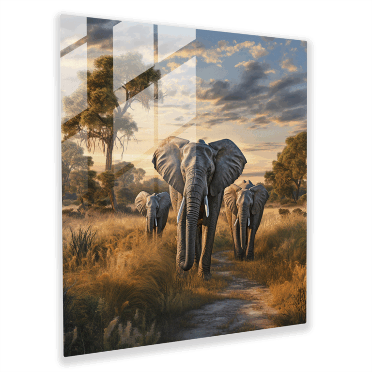 Glasbild Wildlife Fotografie - Fotorealistische Elefanten-Szene Glaswandkunst - Wohnkultur