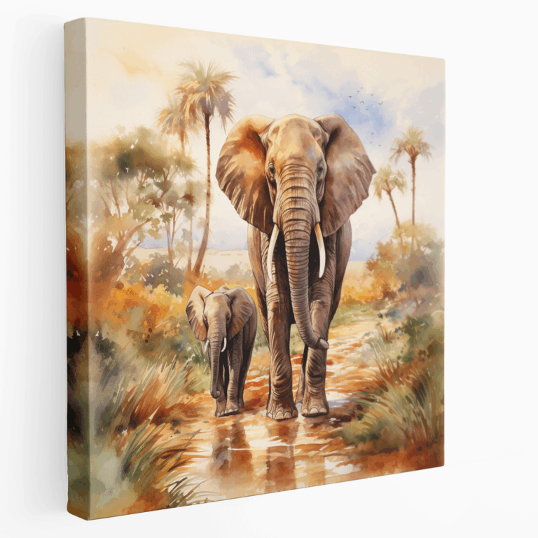 Majestätische Elefanten Aquarell Leinwandbild