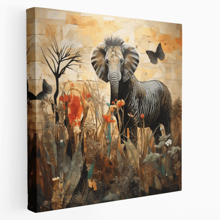 Afrikanisches Wildnis Leinwandbild in Mixed-Media-Stil