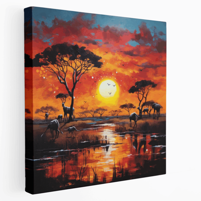Abstraktes Safari-Sonnenuntergang Leinwandbild