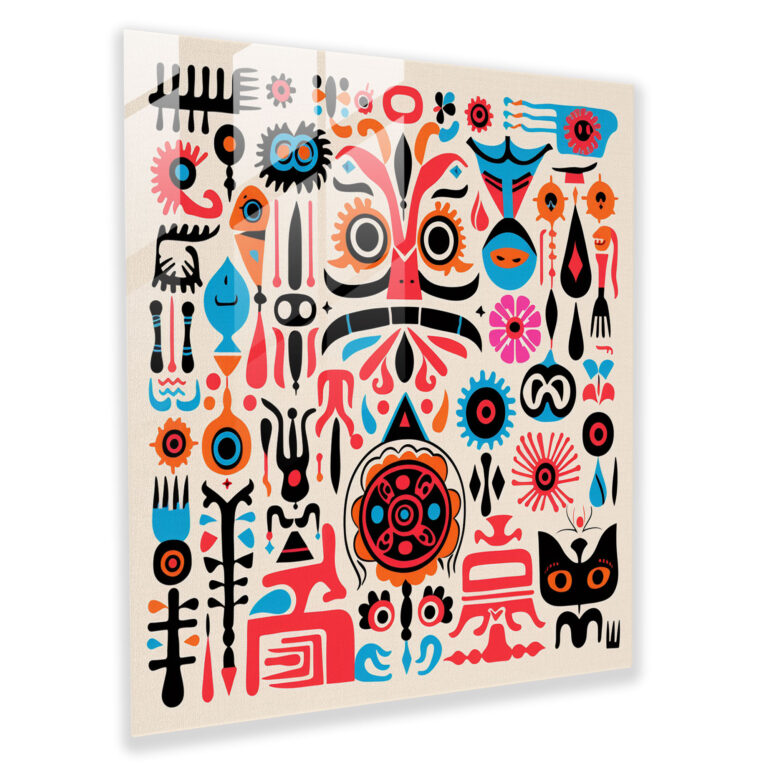 Glasbild Anatolische Pop Art - Anatolien Ikonische Symbole Wohn-Dekoration