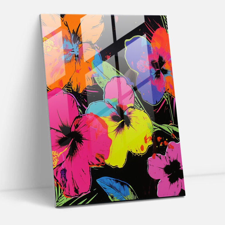 Andy Warhol Glasbild - Abstrakte Blumen - Wanddekoration Wohnkultur