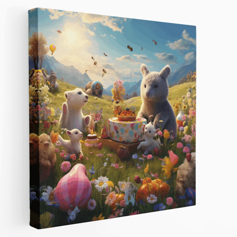 Fröhliches Tier-Picknick Leinwandbild