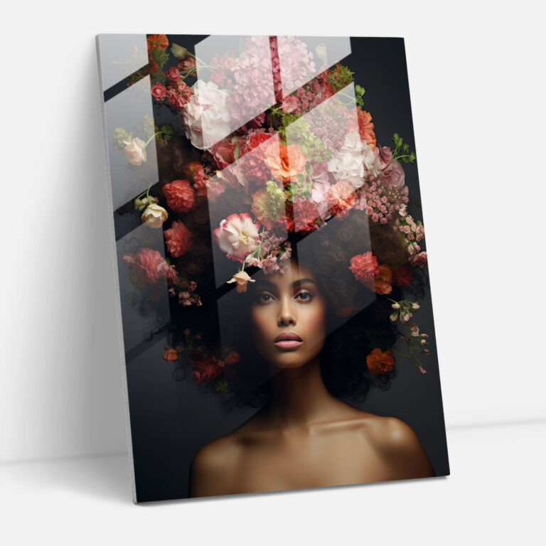 Blumiges Afro Glasbild - Afro Blumenarrangement Glasbild Afro-Haar