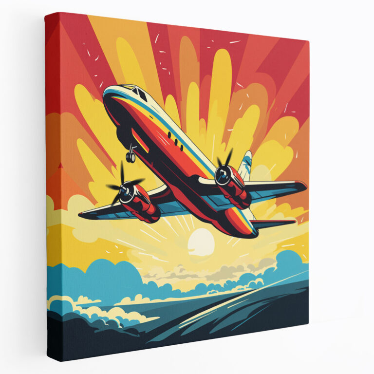 Leinwandbild Vintage Flugzeug - Pop-Art-inspiriert - Wanddekoration - Flugzeug Leinwand-Wandkunst lebendig Pop-Art-inspiriert