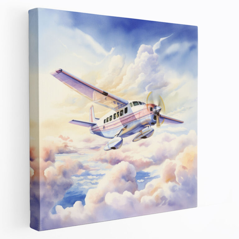 Flugzeug Wanddekoration - Aquarell Leinwandbild - Flugzeug Leinwand Wandkunst ruhig Wandkunst
