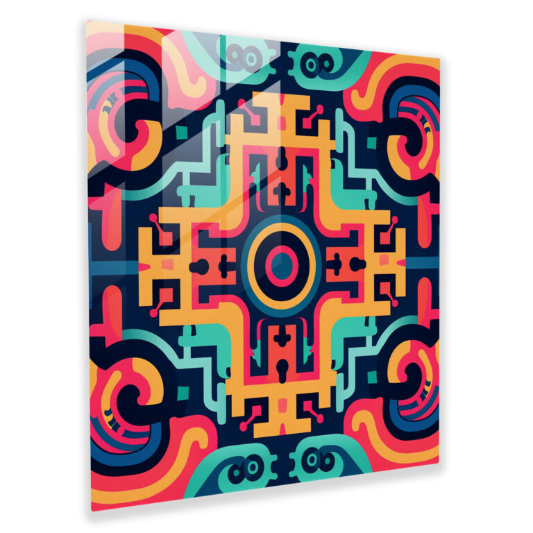Asiatisch inspiriertes geometrisches Glasbild - Asiatisch Wanddekoration geometrisches Muster moderne Kunst