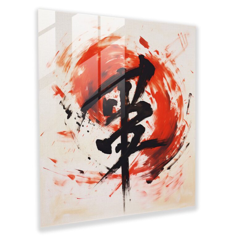 Asiatische Kalligrafie Glasbild - Asiatisch Glas Wandkunst Glasbild Glas Kunst